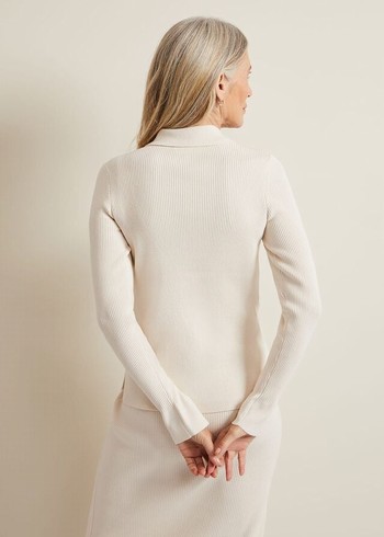 Phase Eight Irina Ribbed Button Detail Knitwear White Australia | XO3580429